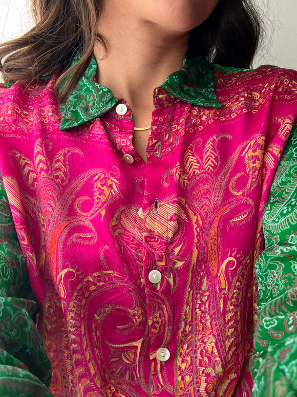 Camicia indiana modello maschile fuxia e verde