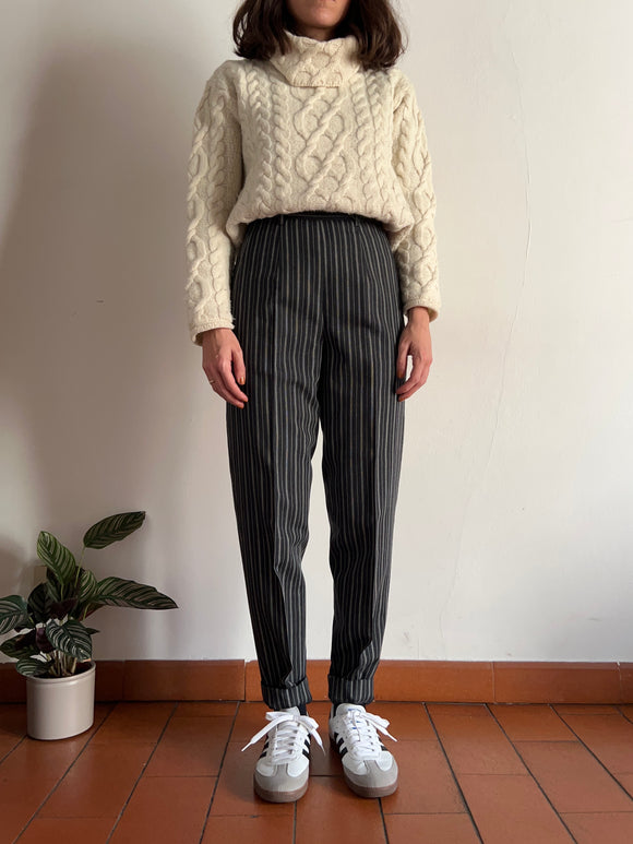 Pantalone di lana grigio a righe