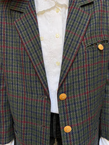 Blazer a quadretti con bottoni a contrasto