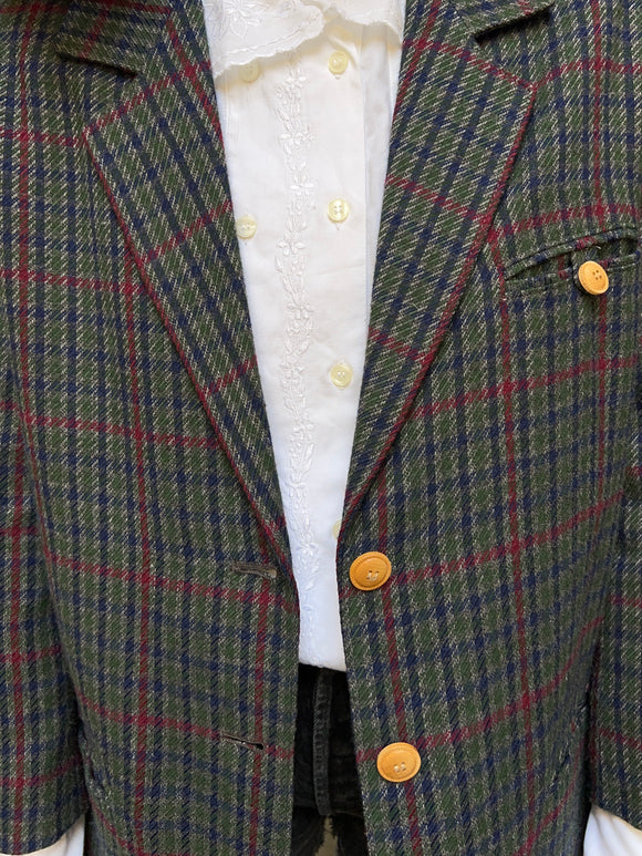 Blazer a quadretti con bottoni a contrasto