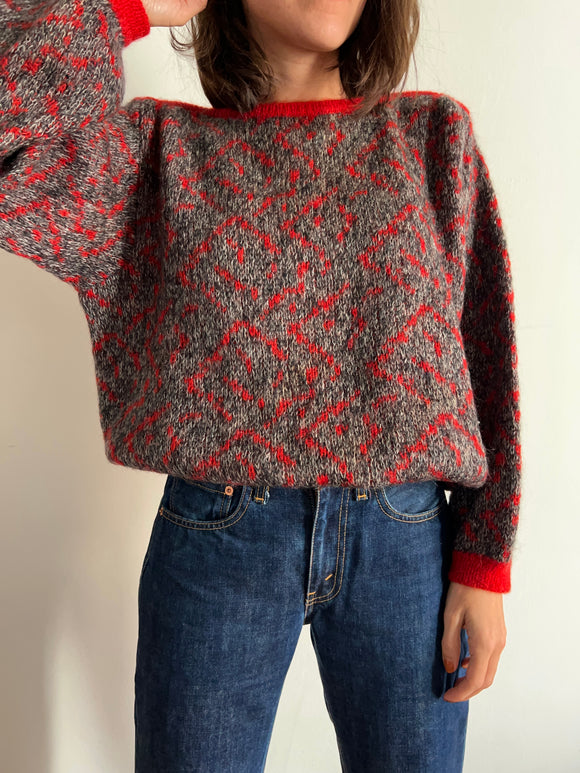 Maglione anni 80 con bordo rosso