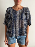 Blusa oversize blu ricamata