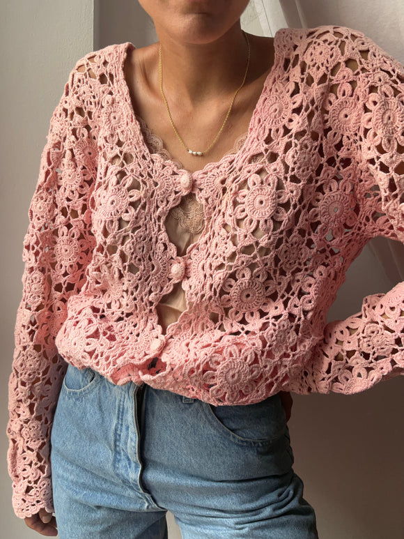 Cardigan rosa traforato