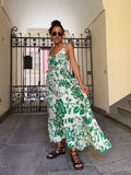 PRE ORDINE • Abito di cotone con scollo sulla schiena bianco e verde