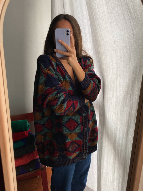 Cardigan fantasia geometrica multicolor