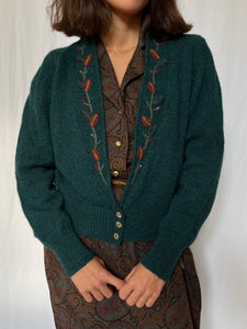 Cardigan ottanio con ricami