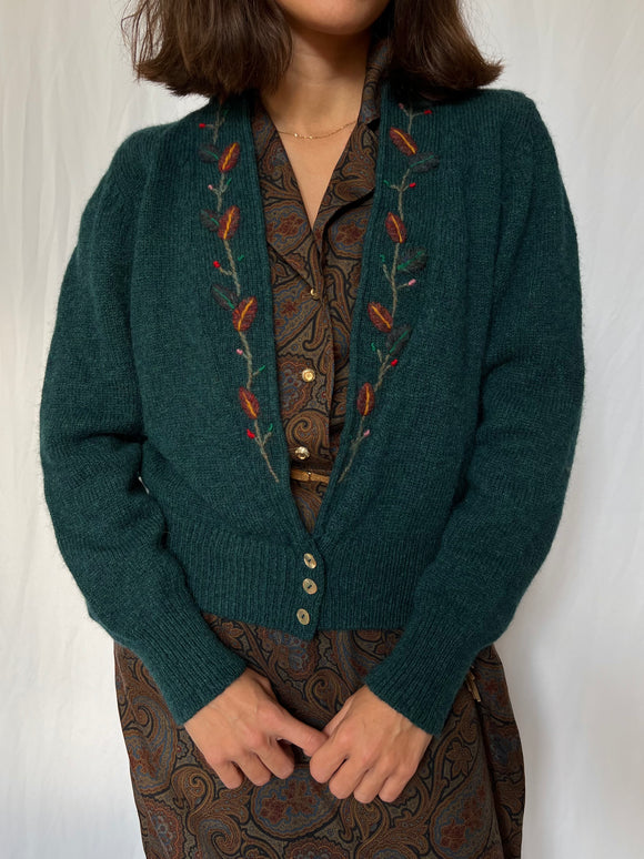 Cardigan ottanio con ricami