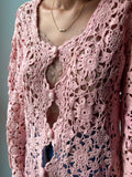 Cardigan rosa traforato