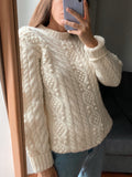 Maglione di lanona panna intrecciato fatto a mano lavorazione noccioline