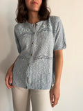 Cardigan mezza manica azzurro con ricami