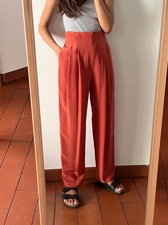 Pantalone corallo pura seta