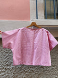 T-shirt Leggerissima con tasche • rosa fiorellini e quadretti