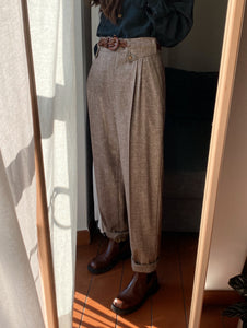 Pantaloni di lana con profili in pelle