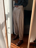 Pantaloni di lana con profili in pelle