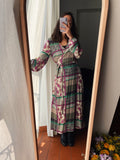 PRE ORDINE • Abito lungo a portafoglio stampa patchwork