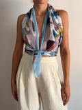 Maxi foulard di seta geometrico bordo azzurro