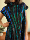 Abito stile 60s paillettes verde e blu