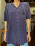 Camicia di seta lunga blu