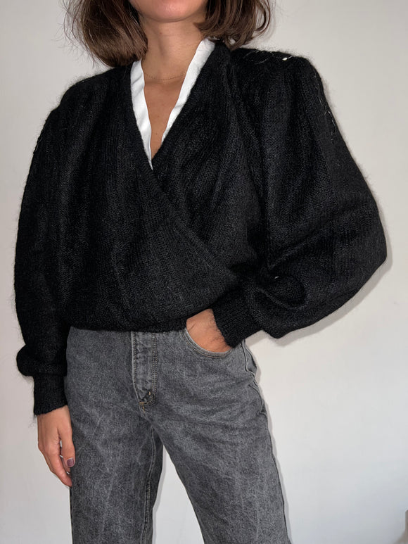 Maglione incrociato nero mohair