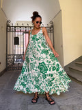 PRE ORDINE • Abito di cotone con scollo sulla schiena bianco e verde