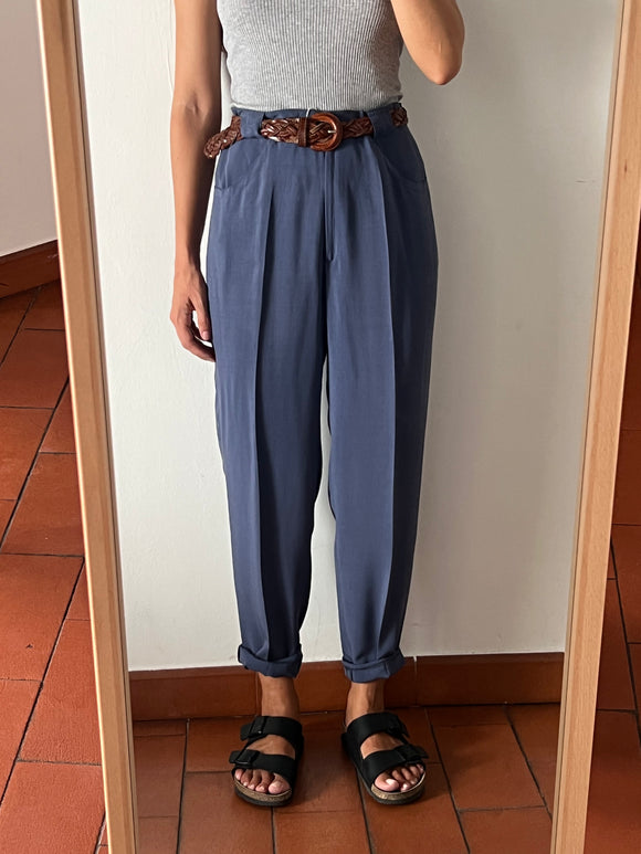 Pantalone blu misto seta