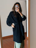 PRE ORDINE • Maxi cardigan intrecciato con cintura nero