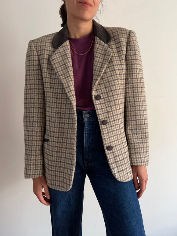 Blazer pied de poule con dettagli in velluto