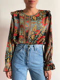 Camicia indiana con volant paisley nero/grigio