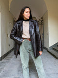 Giacca di pelle marrone modello blazer