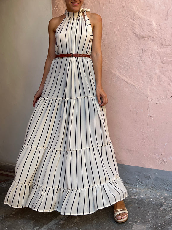 Abito Con Scollo Americano Pura Seta A Righe Celestina Vintage abito-con-scollo-americano-pura-seta-a-righe-celestina-vintage