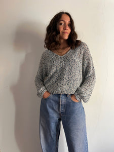 Maglione crochet mélange azzurro