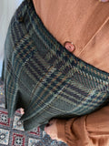 Gonna midi di lana tartan verde a pieghe