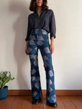 Pantalone a zampa jacquard blu