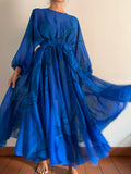 Abito lungo con cintura bluette