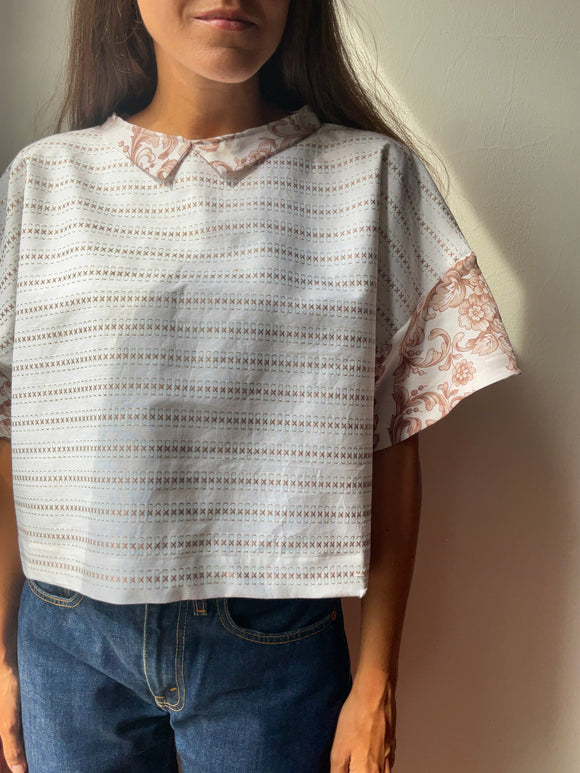 PRE ORDINE  T-shirt Leggerissima con colletto • bianca e marrone