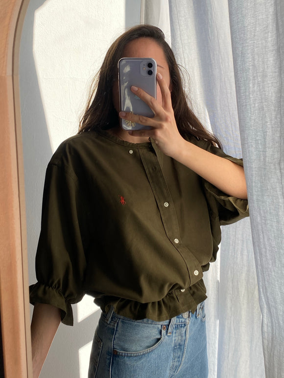 Camicia Gilbi verde oliva di Ralph Lauren - stemma arancione