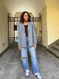 Blazer pied de poule con rosa e giallo