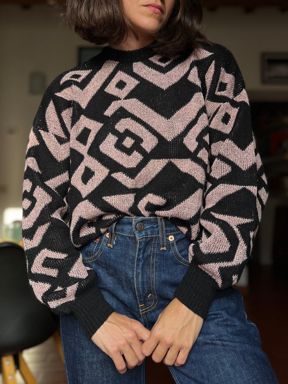 Maglione nero e rosa lurex