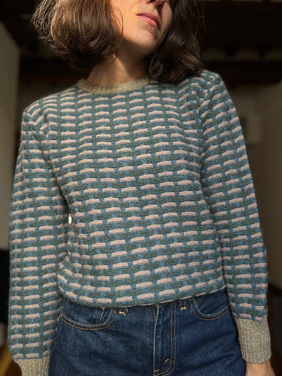 Maglione beige-azzurro-salvia