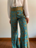 Pantalone indiano flare azzurro e pistacchio