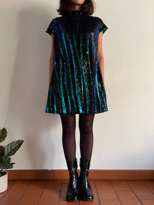 Abito stile 60s paillettes verde e blu