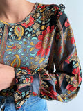 Camicia indiana con volant paisley nero/grigio