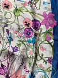 Foulard di seta fiorato beige bordo petrolio