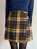 Gonna a portafoglio in lana tartan blu e marrone