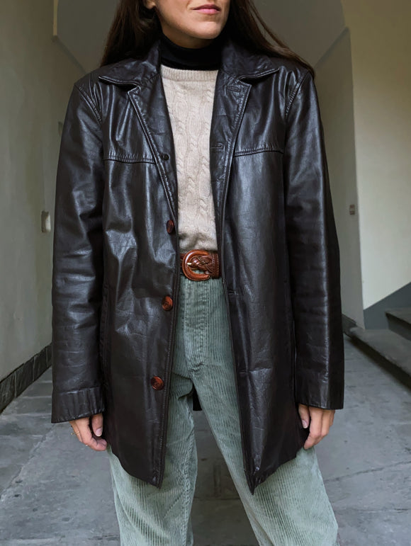 Giacca di pelle marrone modello blazer