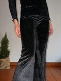 Pantalone a zampa velluto nero brillantini