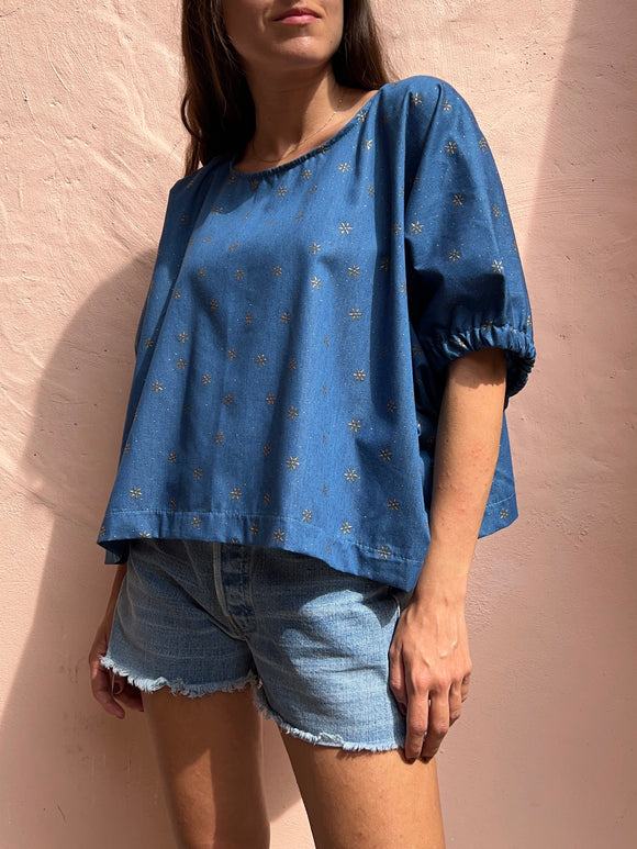 Blusa oversize denim luccicante