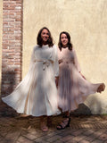 Abito lungo con cintura crepe beige