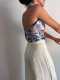 Maxi foulard di seta geometrico bordo azzurro