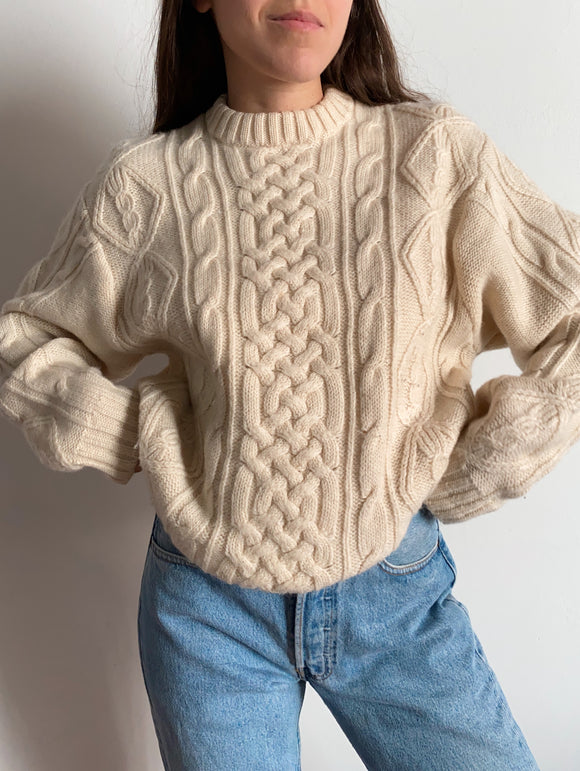 Maglione in lana grossa intrecciato panna